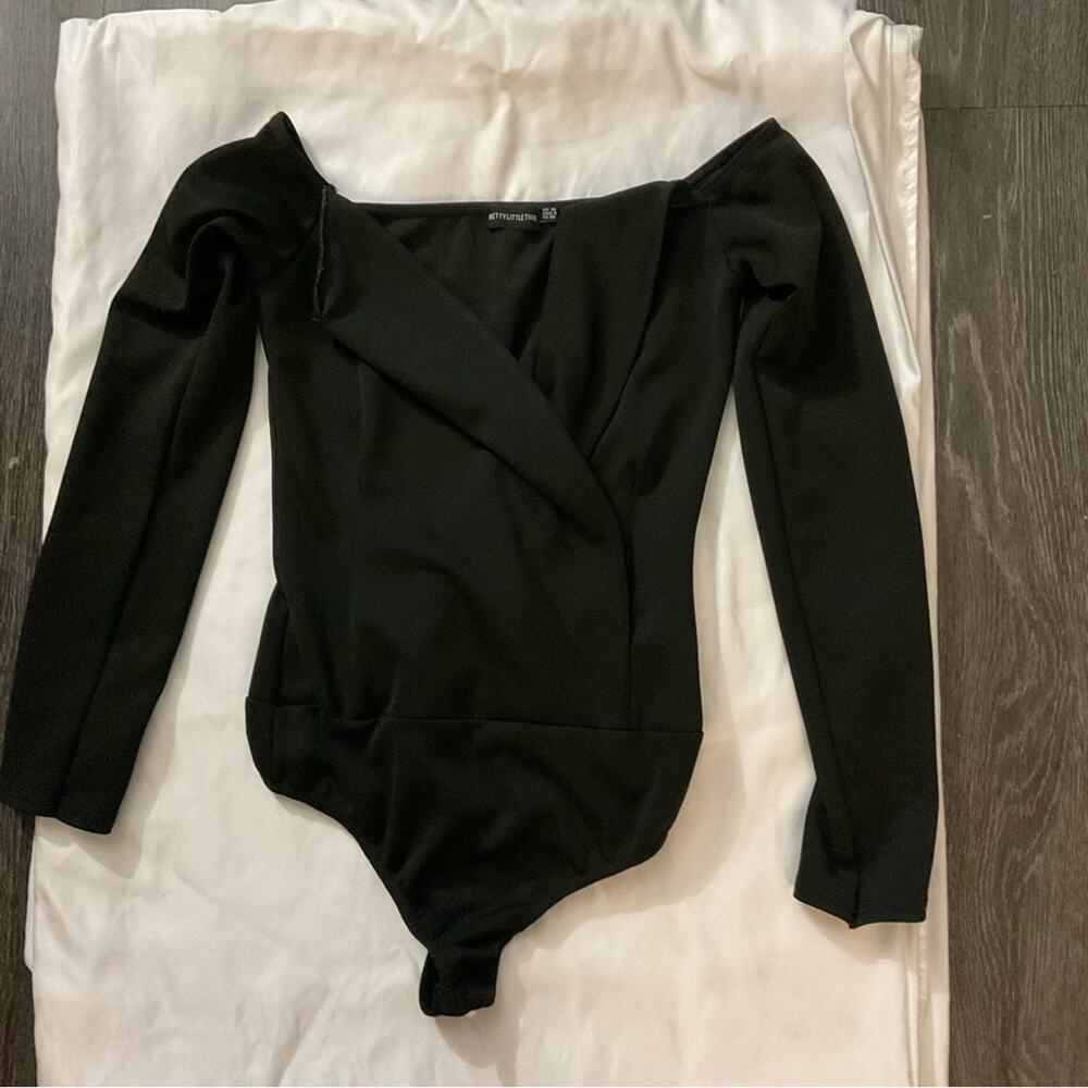 PrettyLittleThing Black Lapel Bodysuit 6 Balletcore Fairycore Witchycore Minimal